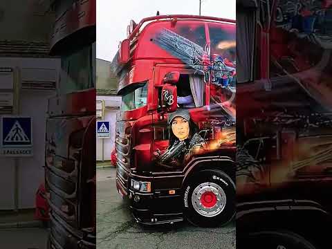 Scania V8 sound truck with decorations from the Transformers film #scania #scaniav8 #scaniatrucks