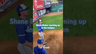 Shane Bieber warming up in the bullpen#bluejays#yankees#playoffs#sidelinefans#bullpen#pitcher#MLB