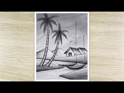 Beautiful Landscape Drawing with Pencil sketch, easy Pencil Drawing for Beginners