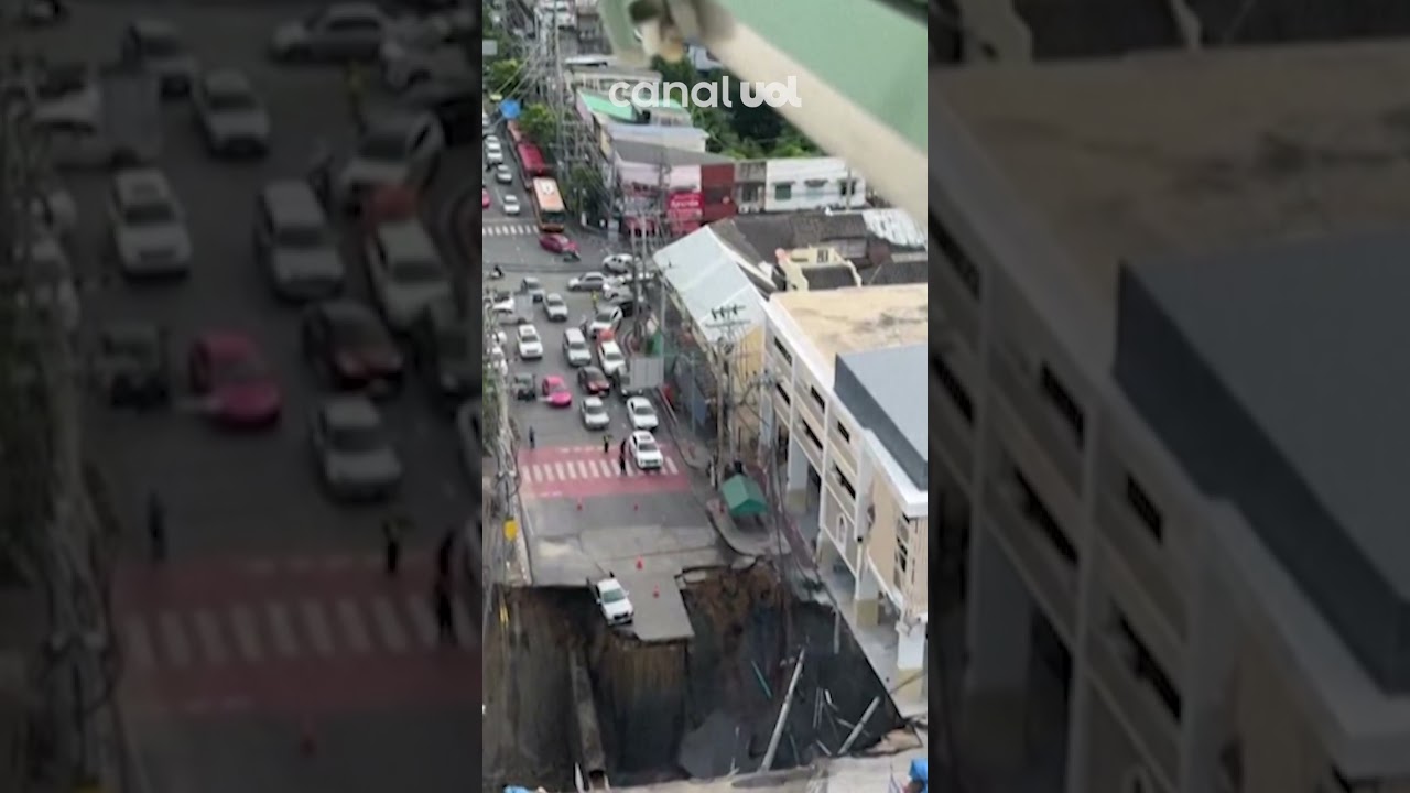Cratera gigante se abre em rua de Bangkok e engole carro e postes vídeo mostra buraco de 50 metros