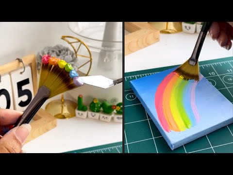 Acrylic Rainbow Mini Painting for Beginners | Easy way to Acrylic Paint #painting #drawing