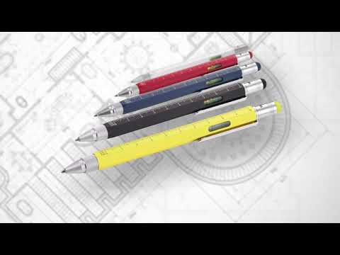 Ручка TROIKA CONSTRUCTION с линейкой, стилусом,плоской/крестообразной отверткой и уровнем, золотистая