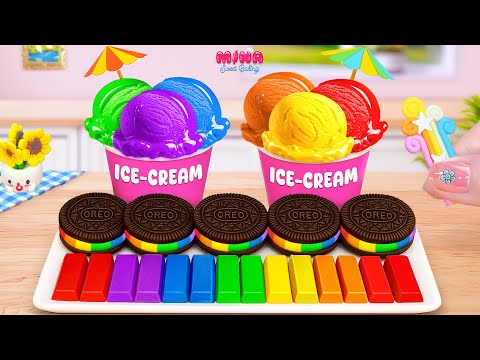 💙ASMR Rainbow Ice Cream vs Chocolate Cake Recipe💙Delightful Miniature Treats | Mina Sweet Baking