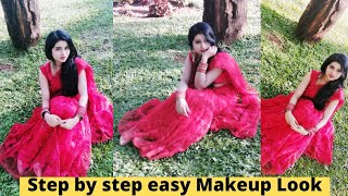 Step by Step Easy and Simple Indian Festive Look with Red saree glowy & dewy Makeup Look #pankhuri