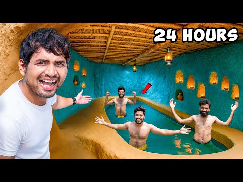 24 Hours Challenge In - Secret Underground Swimming Pool