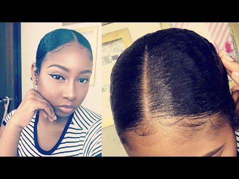 Super Slick Down Middle Part Bun On Medium Length Natural Hair | Talk Thru - Super Detailed