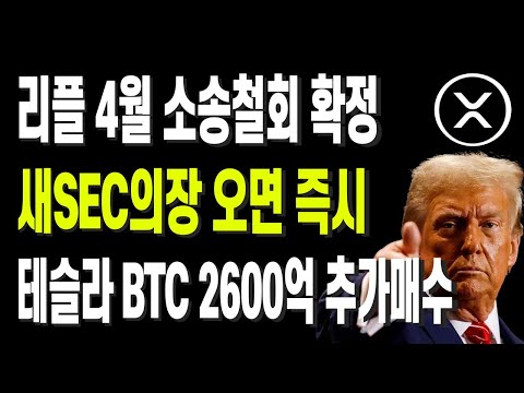 리플 4월 소송철회 확정 새SEC의장 오면 즉시 테슬라 BTC 2600억 추가매수