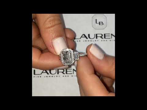 3 ct Emerald Cut Three-Stone Halo Design