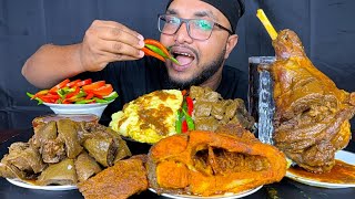 SPICY MUTTON LEG PIECE CURRY, FISH CURRY, GOAT LUNGS CURRY, MUTTON FAT AND MUTTON LIVER WITH RICE