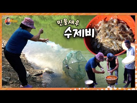 살이 통통이 오른 "민물새우" 잡아서 "새우수제비" 끓여 먹었슈~