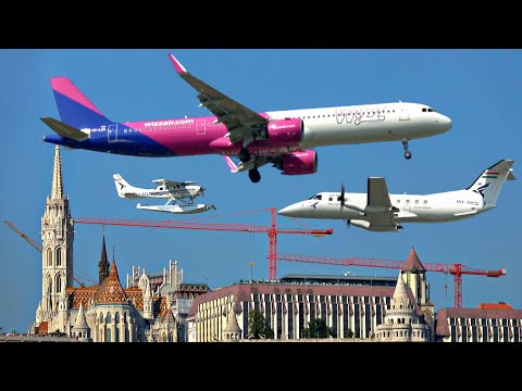 Wizzair A321neo Danube Lowpasses | HuAF A319, Embraer 120, Falcon 7X, Gripen & C206 Amphibian [4K]