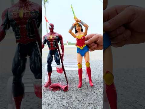 Wonder Woman tests Spider Man's legs  Marvel Toys