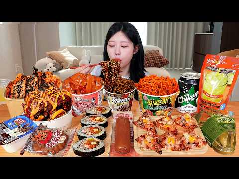 ASMR MUKBANG| 편의점 직접 만든 불닭 떡볶이 양념치킨 김밥 디저트 먹방 &amp; 레시피 Convenience Store Food EATING