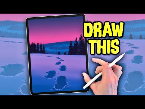 EASY PROCREATE Landscape DRAWING Tutorial in EASY steps - Footprints in Snow