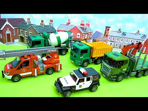 Unboxing Camión de bomberos, coche de policía, camión, camión hormigonera, camión de madera