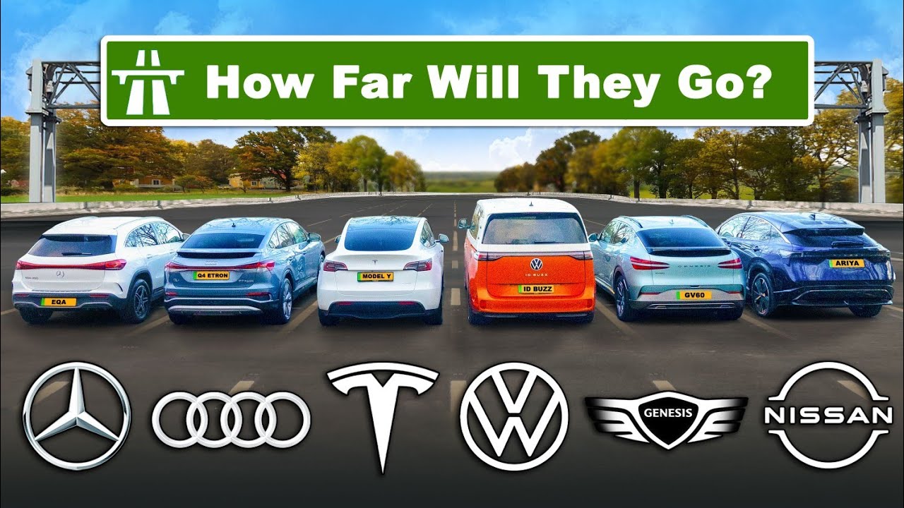 Tesla Model Y v Q4 e-tron v EQA v Ariya v GV60 v ID Buzz: EV RANGE TEST!