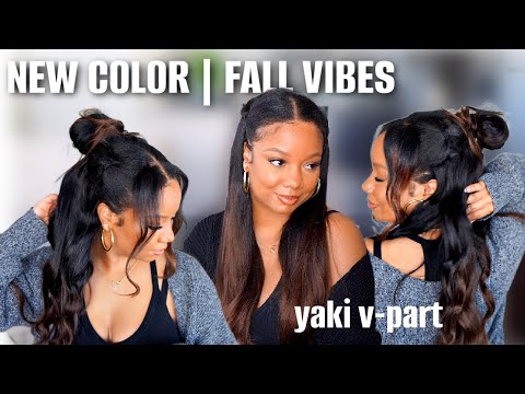 UPGRADED V-Part | Affordable EasiContour Brown Ombre Yaki Wig |Magic V-line + Drawstring | Nadula