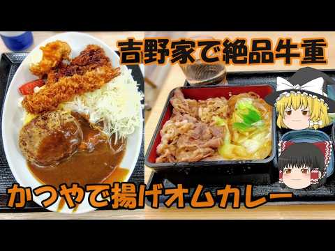 かつや,吉野家【ゆっくり解説】①かつやで揚げオムカレー②吉野家で絶品牛重
