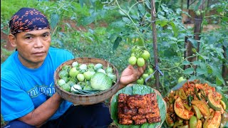 Tempe bakar bumbu pedas, tumis terong bulat tomat hijau