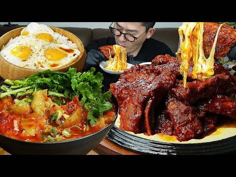 입맛 싸악 도는~! 🔥불맛입힌 콘치즈매운등갈비와 김치수제비 요리 먹방 Spicy Cheese Back Ribs MUKBANG