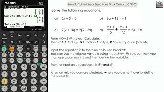 How To Solve Linear Equations On A Casio fx-CG100 #casiocalculator #calculator #solvingequations