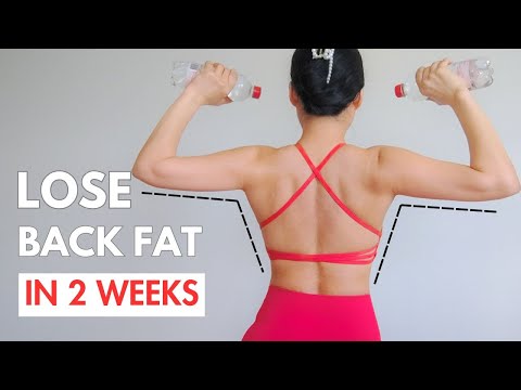 LOSE BACK FAT in 2 weeks, standing/ sitting workout with 2 water bottles/ light dumbbells