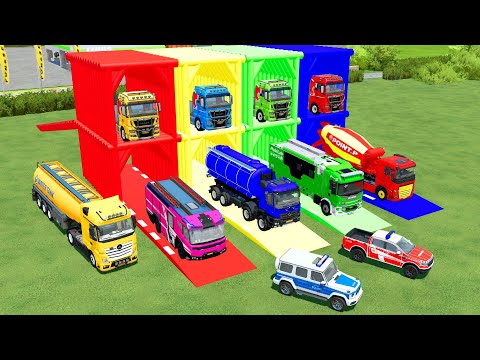 TRANSPORTING AMBULANCE, POLICE CAR, MIXER TRUCK, DUMP TRUCK, CEMENT TRUCK WITH MAN TRUCK - FS22