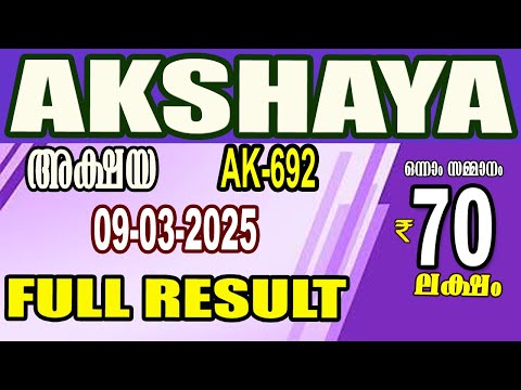 KERALA LOTTERY RESULT|  FULL RESULT|akshaya bhagyakuri ak692|Kerala Lottery Result Today|todaylive