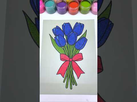 Blue Tulip Bouquet Sand Art 💙🌷🎨 #shorts