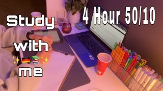 🇩🇪 Study with me 4 Hours & Music & rain  50/10 minادرس معي 📚✅🎧 4 ساعات مع موسيقى هادئ و مطر