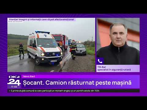 Accident grav pe DN2: Doi oameni au murit după ce un TIR s-a răsturnat peste o maşină