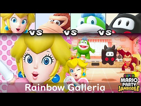 Super Mario Party Jamboree Peach vs Donkey Kong vs Spike vs Ninji in Rainbow Galleria
