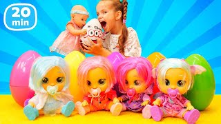 La fiesta de Maya y Lina con muñecas. ¡Vamos a cocinar y comer huevos de chocolate!