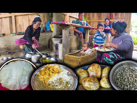 Cabbage (Banda Gobi ) & Potato mix recipe with rice | Cooking & eating in the Nepali Village kitchen