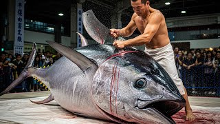 474KG Fish vs Razor Sharp Blades! #GiantTuna #Bluefin #Seafood