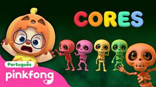 🌈 Aprenda as Cores com Esqueleto e Escorregador💀 | Cores Halloween | Pinkfong! Canções para Crianças