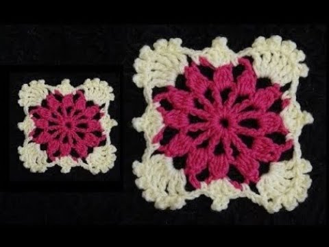 Crochet Lace Square Flower Motif - Beverage Coaster Free Pattern