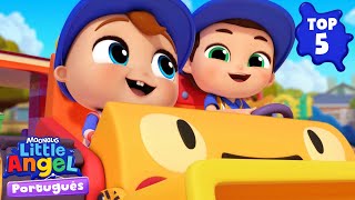 Top 5 episódios de veículos 🚍😄roda, roda 🎶 Little Angel Brasil | Músicas Infantis em Português