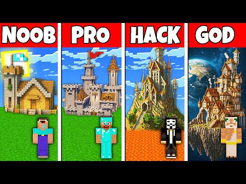 Minecraft Battle: NOOB vs PRO vs HACKER vs GOD! Castle BUILD CHALLENGE in Minecraft
