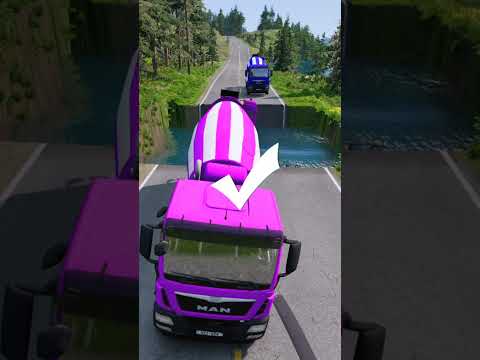 Mixer Cement Trucks vs Massive Water Pit #24 |#carsvswaterpit #doubleflatbedtrailertruckvsspeedbumps