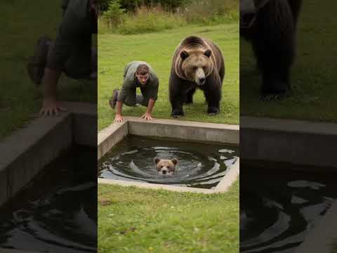 A Mother Bear's Plea: A Man's Kind Act Saves a Drowning Cub. #rescue #wildliferescue #animalrescue