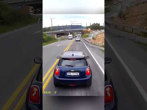 Mini Cooper Brake Checked To a Semi Truck - Brake Check Gone Wrong 😂 #baddrivers #fails