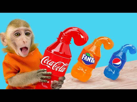 BoBo Monkey pretend plays microwave oven and go shopping World's Biggest CoCa, Pessi soda