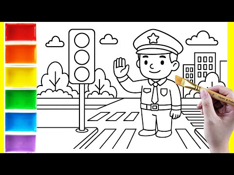 Tô Màu Chú Công An Giao Thông và Đèn Tín Hiệu | Coloring Pages Traffic Police and Traffic Lights
