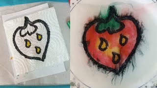 رسم سهل | رسم فراوله على الماء والمناديل | تعلم الرسم للمبتدئين 