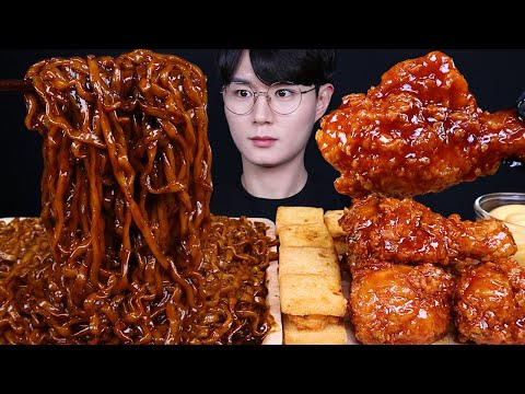 진진짜라 멘보샤 양념 치킨 먹방ASMR MUKBANG SPICY BLACK BEAN NOODLES & FRIED CHICKEN チキン チャジャンラーメン eating sounds