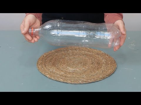 LOOK WHAT I DID WITH A WICKER SERVICE PLATE AND A PLASTIC BOTTLE