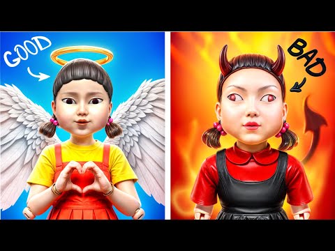 ¡Muñeca Maestra Buena vs Mala del Juego del Calamar en la Escuela!