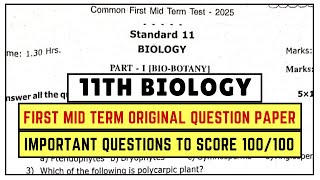 11th Biology | First mid term original question paper 2025 | 1st mid term important questions 2025