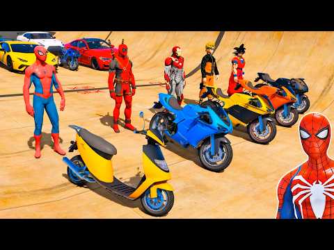 HOMEM-ARANHA e AMIGOS SUPER HERÓIS vs RAMPA ONDULADA COM MOTOS! MOTOS COM SPIDERMAN - GTA V